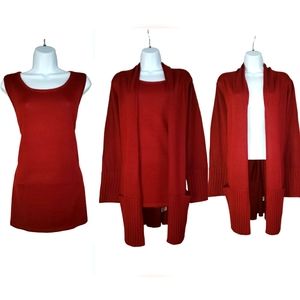 NWOT Miotto red Merino wool shell & duster cardigan sweater set Womens Large